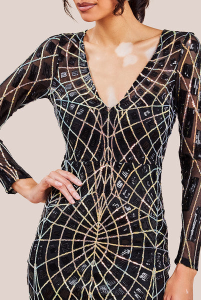 chinese dress ladies Geo Sequin Long Sleeve Maxi Dress - Emerald