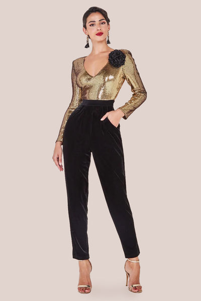 Wholesale Liquid Sequin Jumpsuit With Corsage – City Goddess