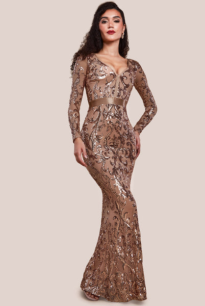 Wholesale Embroidered Sequin & Mesh Maxi Dress  City Goddess