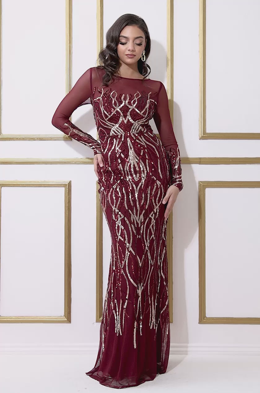 Long Sleeve Sequin Flame Maxi Dress DR3486