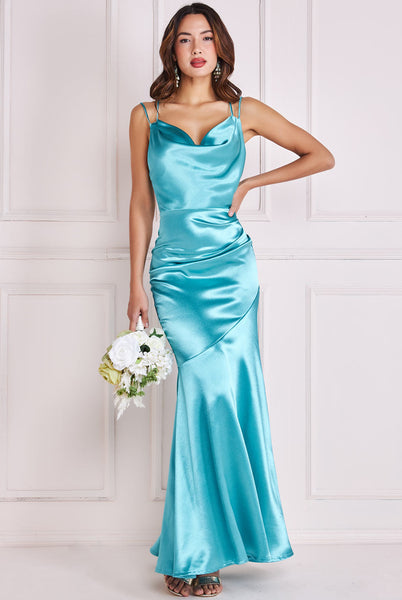 Goddiva Cowl Neck Satin Maxi Dress With Strappy Back