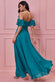 Draped Off The Shoulder Chiffon Maxi Dress With Front Split DR3070