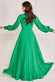 Pleated Chiffon Knotted Bodice Full Sleeve Maxi Dress DR3593