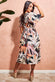 Leaf Print Wrap Midi Dress With Flutter Sleeves DR3658