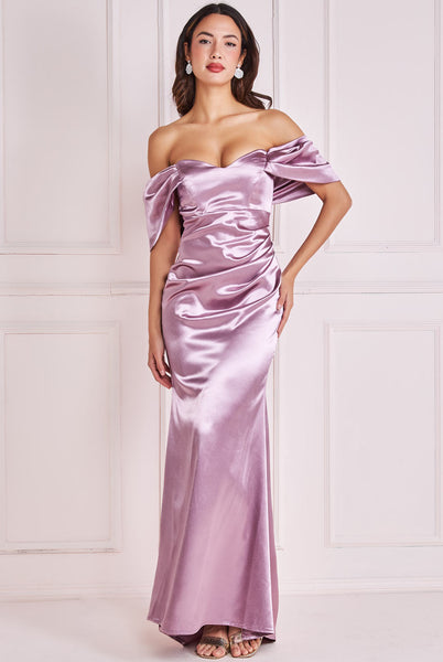 goddiva satin off the shoulder maxi dress reviews Wholesale Satin Off Shoulder Bardot Maxi Dress – City Goddess