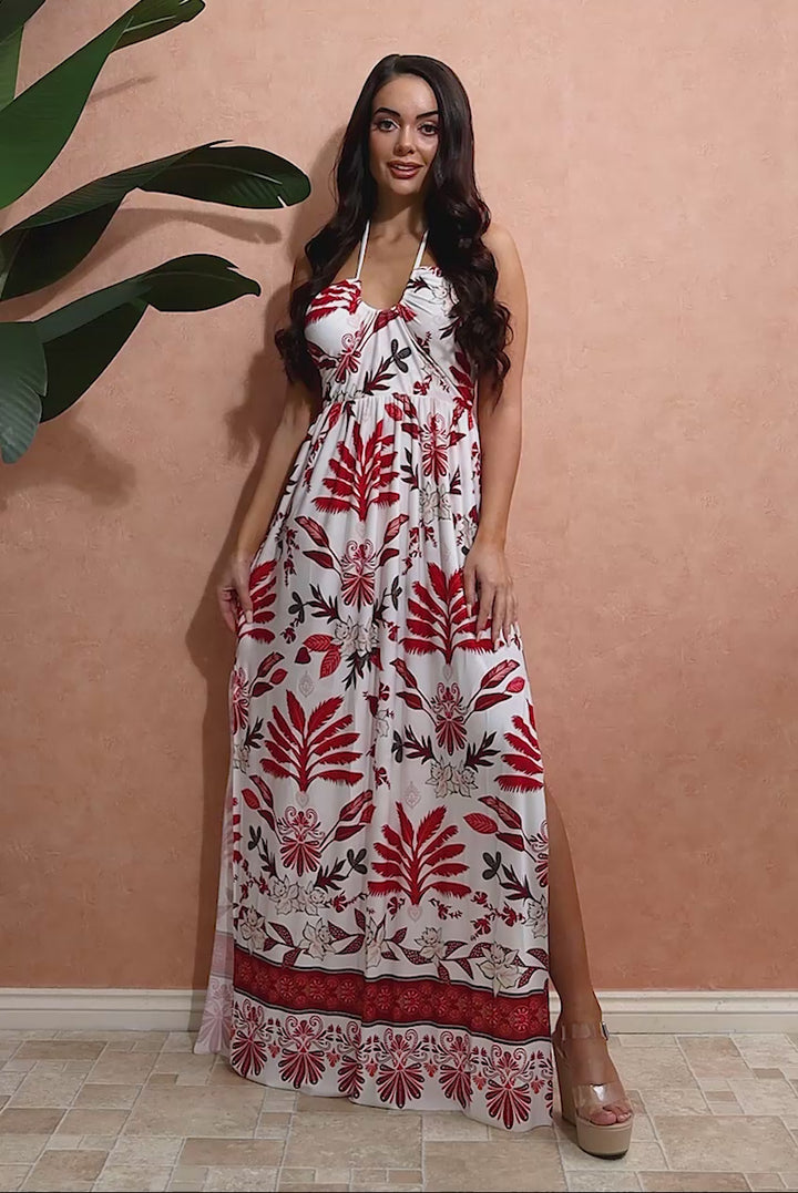 Printed Tie Back Maxi Dress DR3663