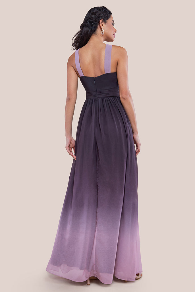 Goddiva Ombre Sequin Beaded Flared Long Sleeve Maxi Dress - Brown