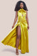 Halter Neck Front Split Satin Maxi Dress DR4398