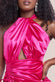 Halter Neck Front Split Satin Maxi Dress DR4398