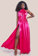 Halter Neck Front Split Satin Maxi Dress DR4398