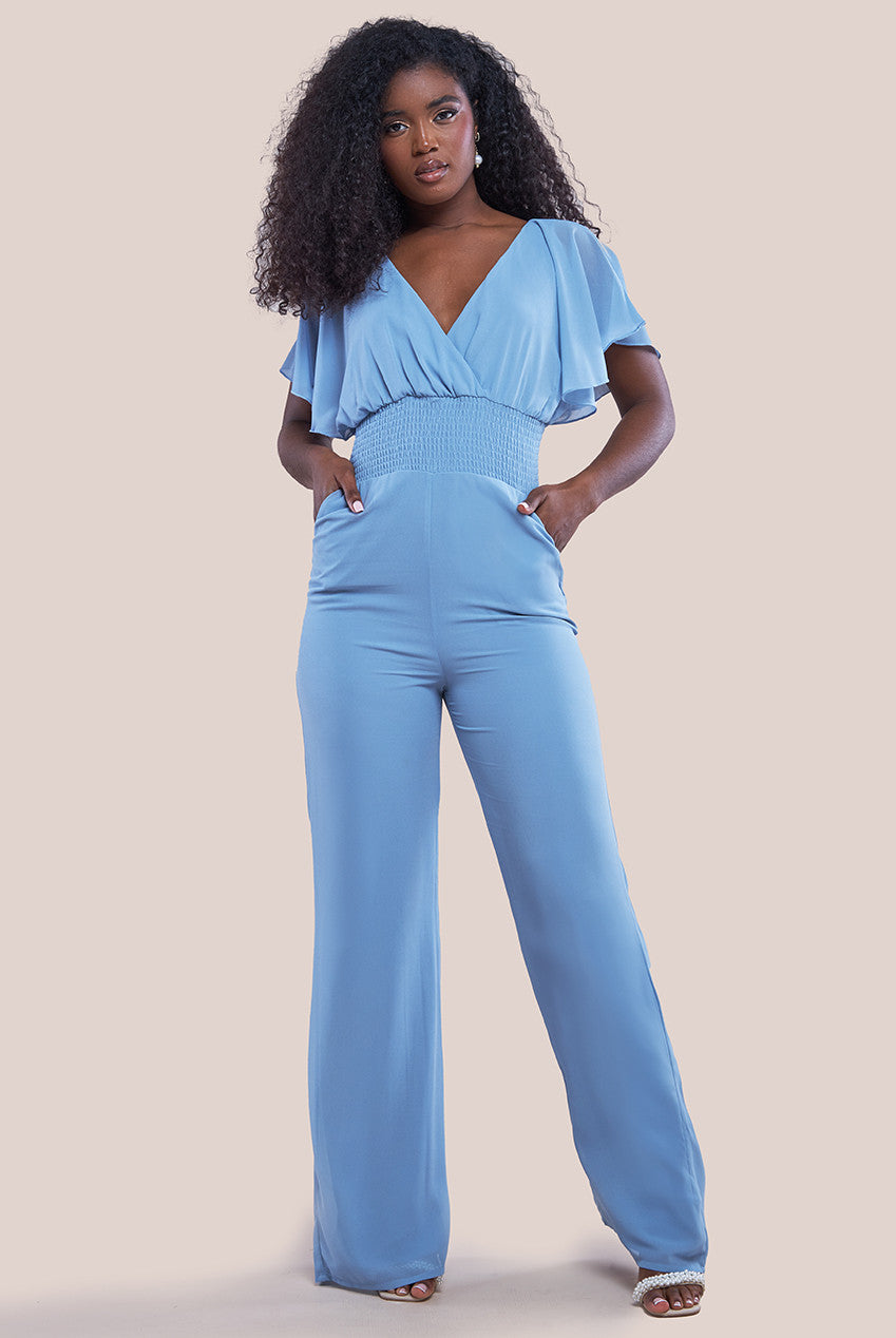 Wholesale Chiffon Jumpsuit With Flutter Sleeves – City Goddess