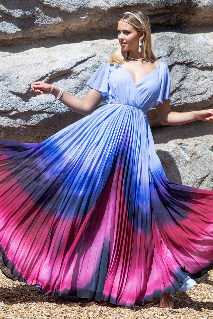 Wholesale Wavy Ombre A-Line Chiffon Maxi Dress City Goddess Wholesale Wavy Ombre A-Line Chiffon Maxi Dress City Goddess