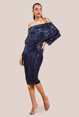 geometric sequin dolman sleeve midi dress Geometric Sequin Dolman Sleeve Midi Dress BloomChic