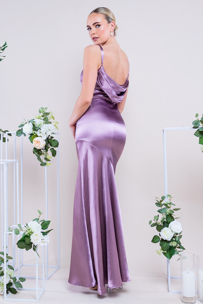 goddiva cowl back satin maxi dress reviews Goddiva Cowl Neck With Strappy Back Satin Maxi in Pink