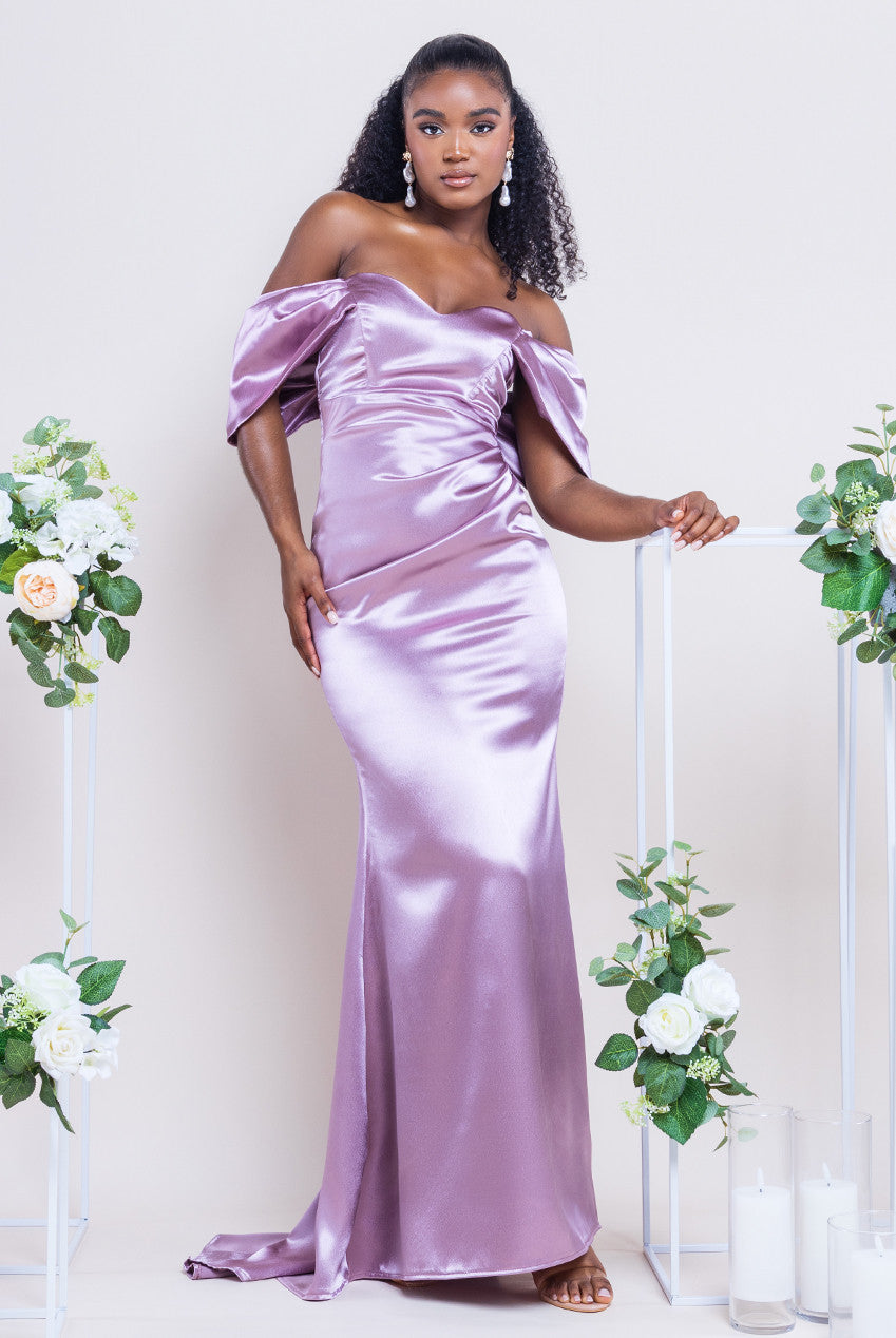 goddiva satin off the shoulder maxi dress reviews Goddiva Satin Off The Shoulder Maxi Dress