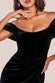 Draped Shoulder Velvet Corset Midi Dress DR4066