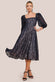 Puff Sleeve Side Slit Flared Jacquard Chiffon Midi Dress DR4447