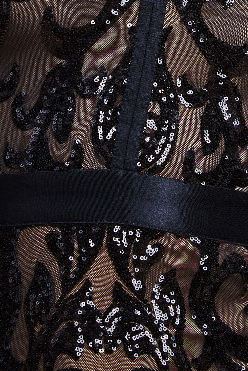 goddiva embroidered sequin mesh maxi dress reviews Embroidered Sequin & Mesh Maxi Dress - Black