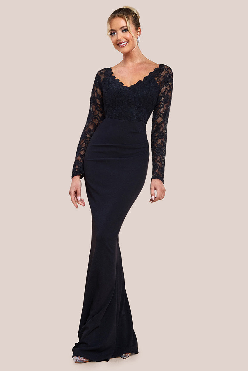 City Goddess Scalloped Lace & Scuba Maxi Dress - Black / 6 City Goddess Scalloped Lace & Scuba Maxi Dress - Black / 6