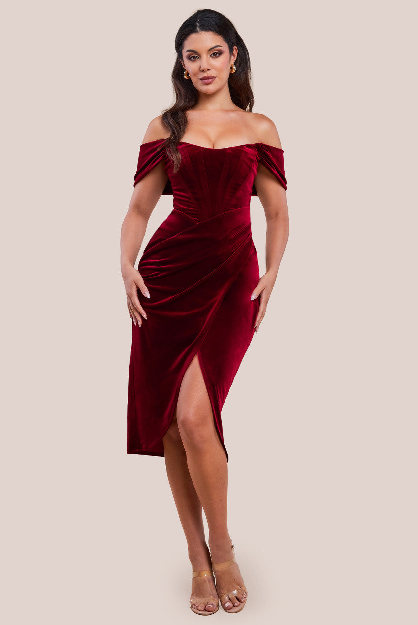 goddiva draped shoulder velvet corset maxi dress reviews Goddiva Draped shoulder velvet corset maxi dress in black