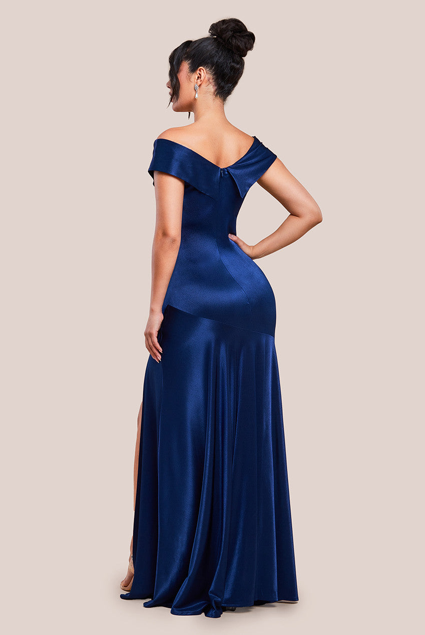 Wholesale Satin Off Shoulder Pleated Maxi Dress City Goddess Wholesale Satin Off Shoulder Pleated Maxi Dress City Goddess