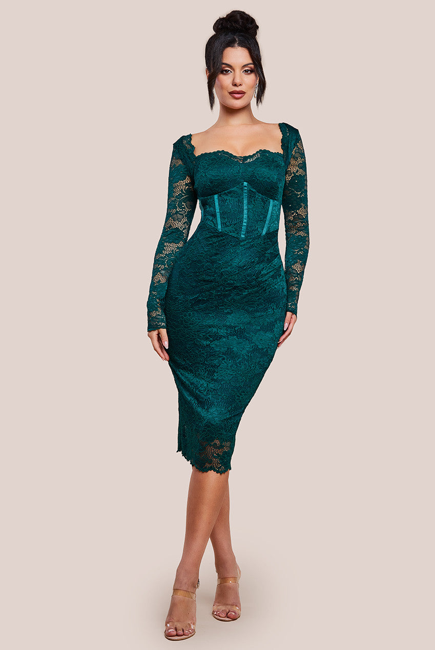 Long Sleeve Emerald Green Lace Dress Uk Goddiva Scalloped Lace Corset Bodice Midi Dress In Red Long Sleeve Emerald Green Lace Dress Uk Goddiva Scalloped Lace Corset Bodice Midi Dress In Red