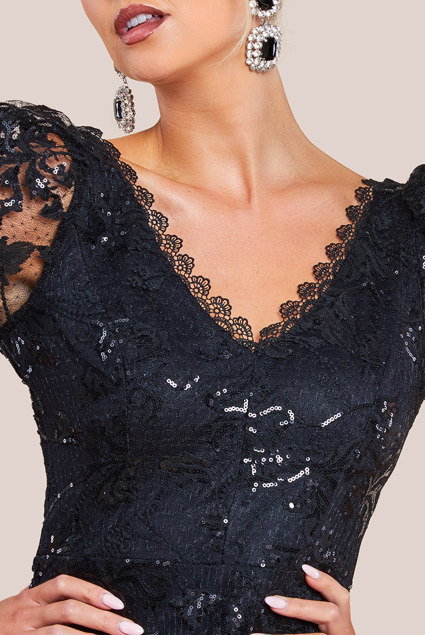 Wholesale Sequin Lace Short Sleeve A-Line Midi Dress City Goddess Wholesale Sequin Lace Short Sleeve A-Line Midi Dress City Goddess