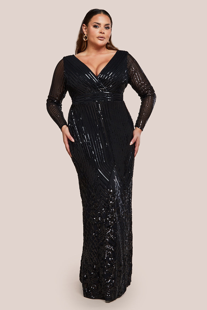 Wholesale Long Sleeve Sequin V Wrap Maxi Dress City Goddess Wholesale Long Sleeve Sequin V Wrap Maxi Dress City Goddess