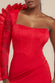 One Shoulder Organza  Fan Detail Lace Bodice Maxi Dress DR4577
