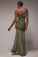 Gathered One Shoulder Sheer Panel Maxi Dress DR4828