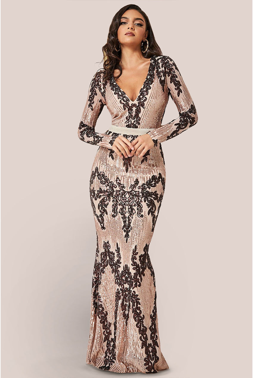 Wholesale Patterned Sequin Long Sleeve Maxi Dress City Goddess Wholesale Patterned Sequin Long Sleeve Maxi Dress City Goddess