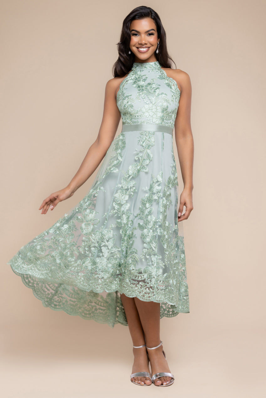 mint green lace high low dress Mint Green Satin Long Sleeve Prom Dress Illusion Lace Crystal Beaded Bodice A-Line High Slit Draped Skirt