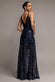Ornamental Patterned Iridescent Sequin Maxi With Front Split DR3986