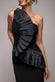 One Shoulder Pleated Fan Maxi Dress DR4075
