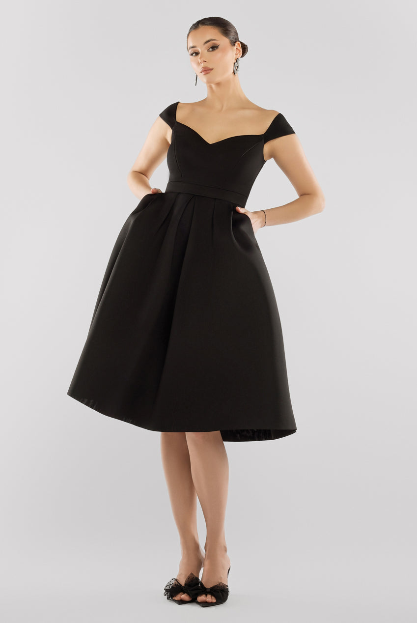 Goddiva Scuba Foam Skater Midi Dress Black