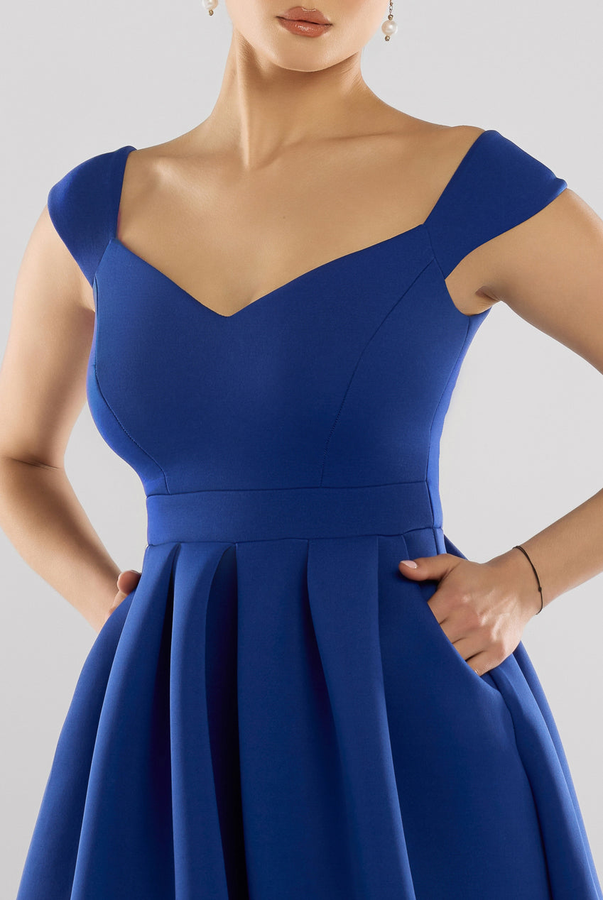 goddiva scuba foam skater midi dress product info and reviews Floral Printed Scuba Foam Skater Dress - Blue