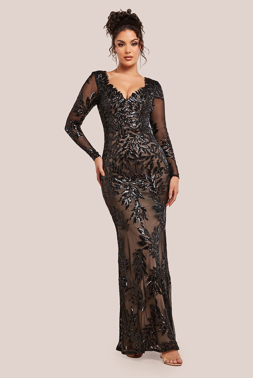 Wholesale Long Sleeve Sequin Leaf Long Sleeve Maxi Dress City Goddess Wholesale Long Sleeve Sequin Leaf Long Sleeve Maxi Dress City Goddess