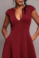 Cap Sleeve Plunging V-Neckline A-line Midi Dress DR4540