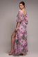 PUFF SLEEVE A-LINE PRINTED CHIFFON MAXI DRESS WITH SPLIT BY GODDIVA DR4550