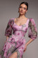 PUFF SLEEVE A-LINE PRINTED CHIFFON MAXI DRESS WITH SPLIT BY GODDIVA DR4550