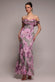 Cowl Neck Floral Print Jacquard Chiffon Maxi Dress DR4583