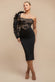 One Shoulder Organza  Fan Detail Lace Bodice Midi Dress DR4607