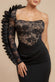 One Shoulder Organza  Fan Detail Lace Bodice Midi Dress DR4607