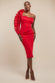 One Shoulder Organza  Fan Detail Lace Bodice Midi Dress DR4607