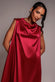 Cowl Neck Back Wing Satin High Low Midi Dress DR4608