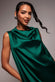 Cowl Neck Back Wing Satin High Low Midi Dress DR4608