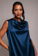 Cowl Neck Back Wing Satin High Low Midi Dress DR4608