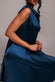 Cowl Neck Back Wing Satin High Low Midi Dress DR4608
