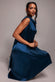 Cowl Neck Back Wing Satin High Low Midi Dress DR4608