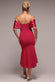 Twist Knot Satin & Scuba Bardot High Low Midi Dress DR4617